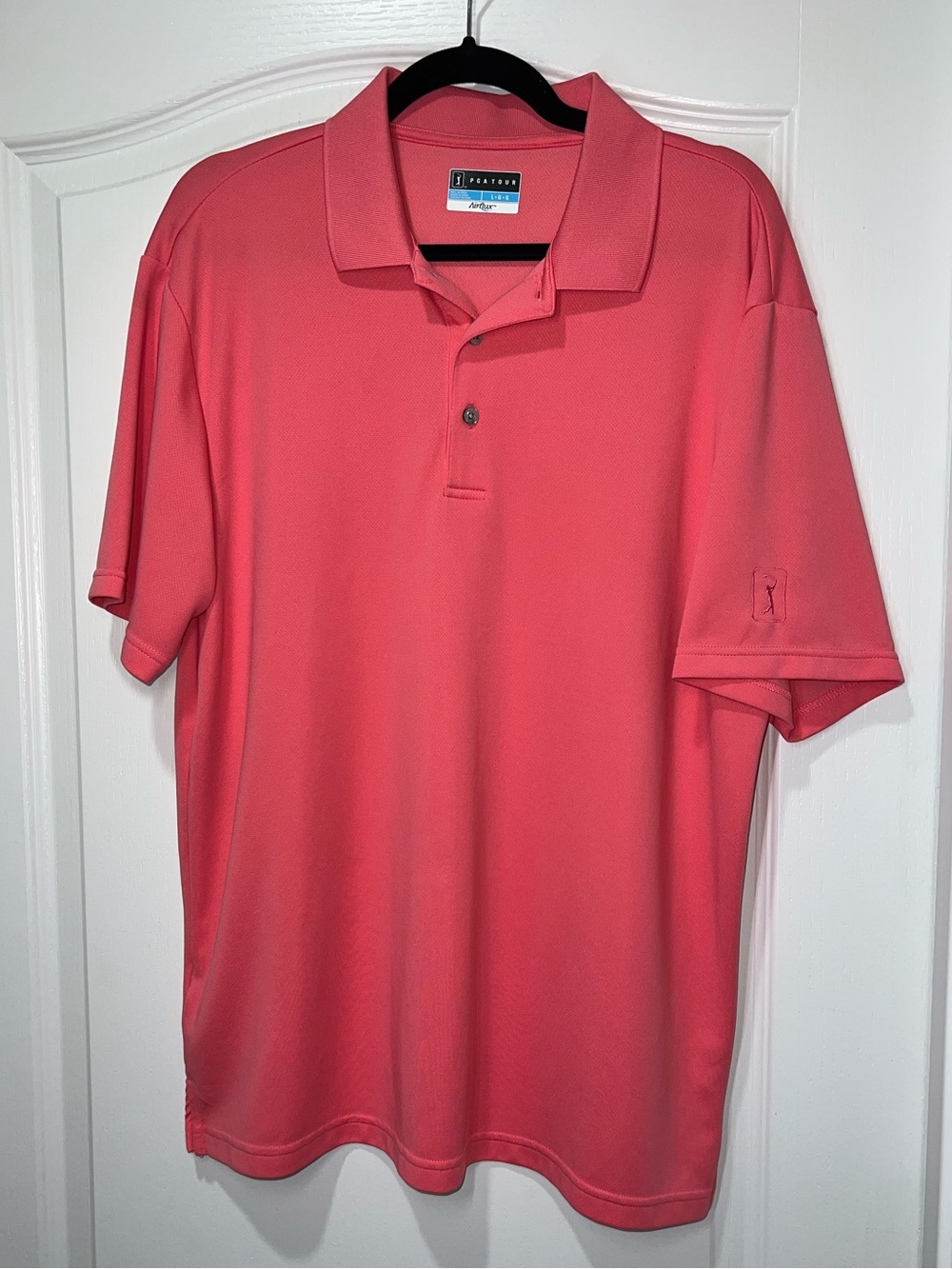 PGA Tour AirFlux Moisture Wicking Coral Pink Golf Shirt Men’s Size Large
